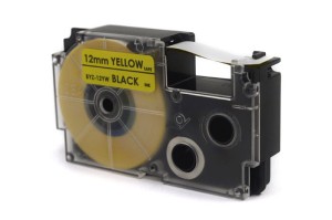 Taśma Casio Czarny na Żółtym 12mm x 8m (PT-12YW1, PT12YW1, XR-12YW1, XR12YW1)