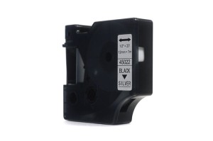 Taśma JetWorld Dymo D1 Czarny na Srebrnym 12mm x 7m LM100, LM100+, LM200, LM300, LM400, LM420P, LM350, LM350D, LM360D, LM450D, LM260P, LM120P, LM500TS, LM160, LM210D, LM280, LM150, LM220 (45022) (S0720620)