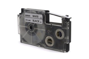 Taśma Casio Czarny na Białym 6mm x 8m (PT-6WE1, PT6WE1, XR-6WE1, XR6WE1)