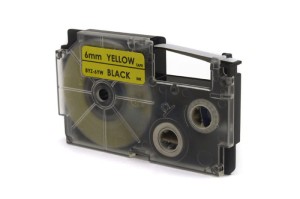 Taśma Casio Czarny na Żółtym 6mm x 8m (PT-6X1, PT6X1, XR-6YW1, XR6YW1)